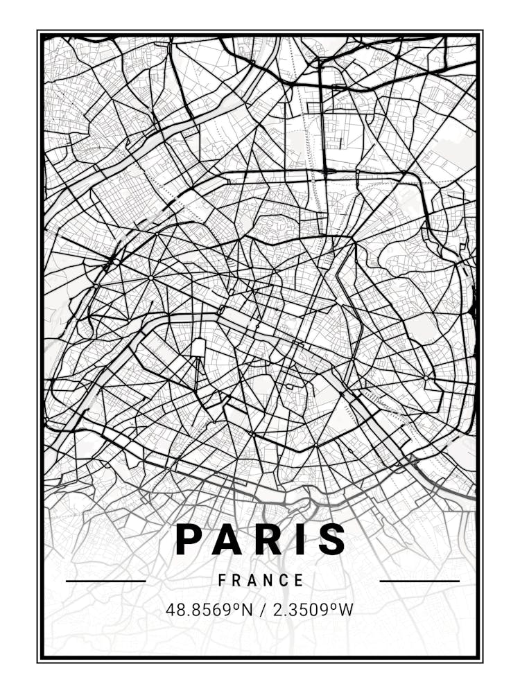 Paris France Map Prints
