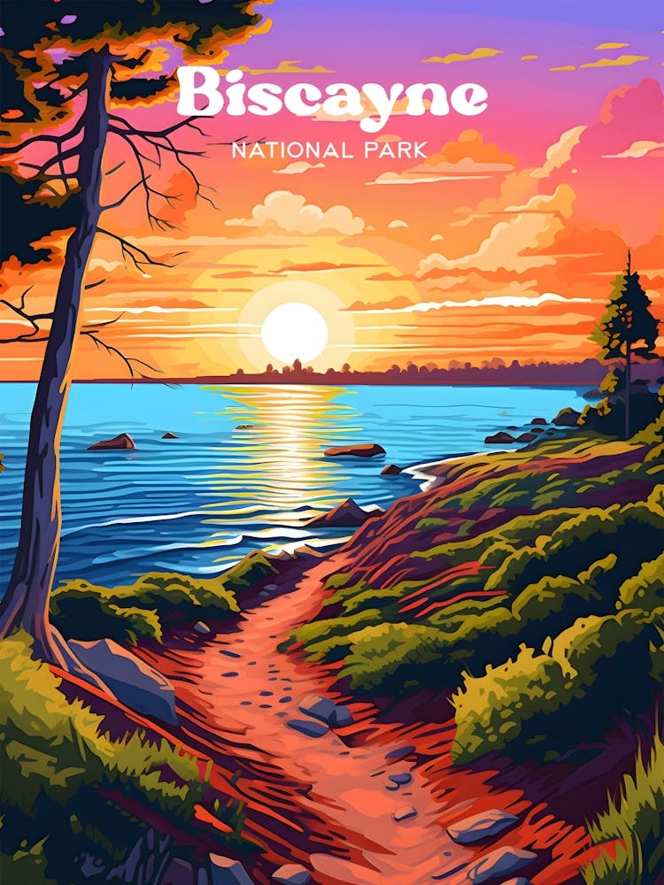 Biscayne National Park Florida Sunset Modern Travel Art