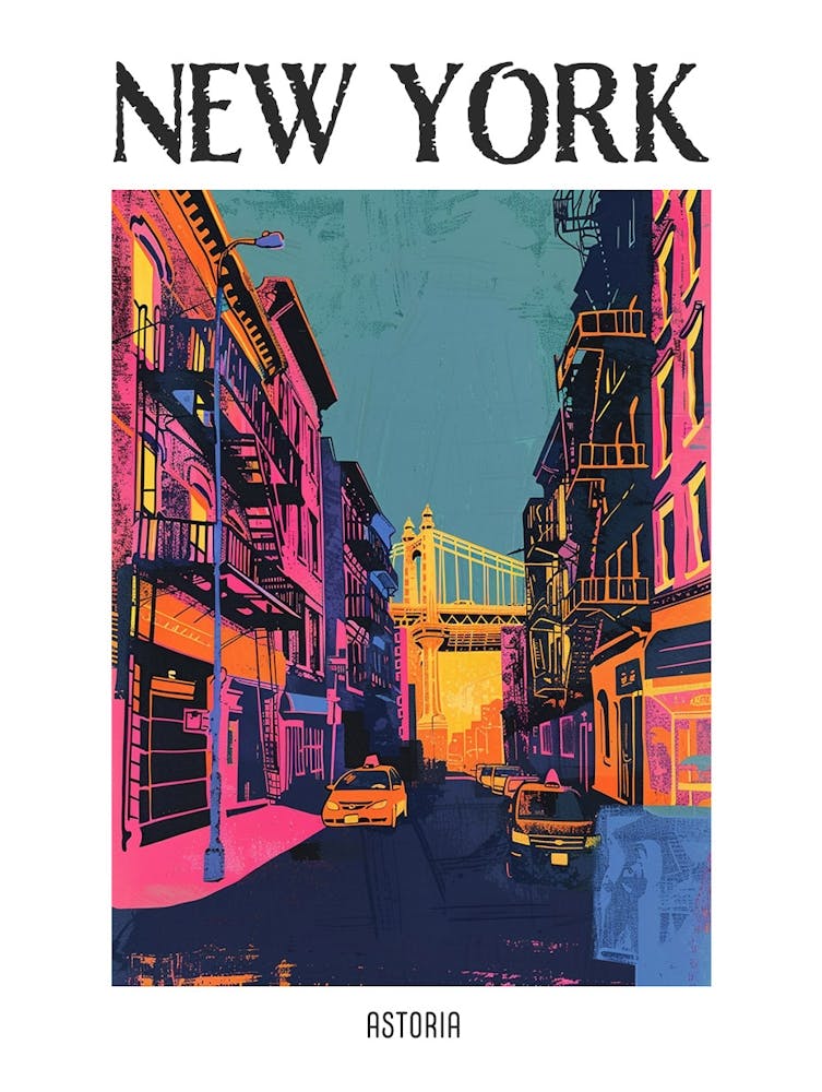 Astoria New York Colourful Silkscreen Illustration 3 Poster