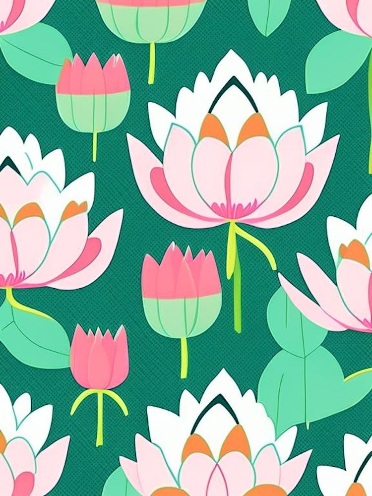Lotus Flower Repeat Pattern Scandi Cartoon 2