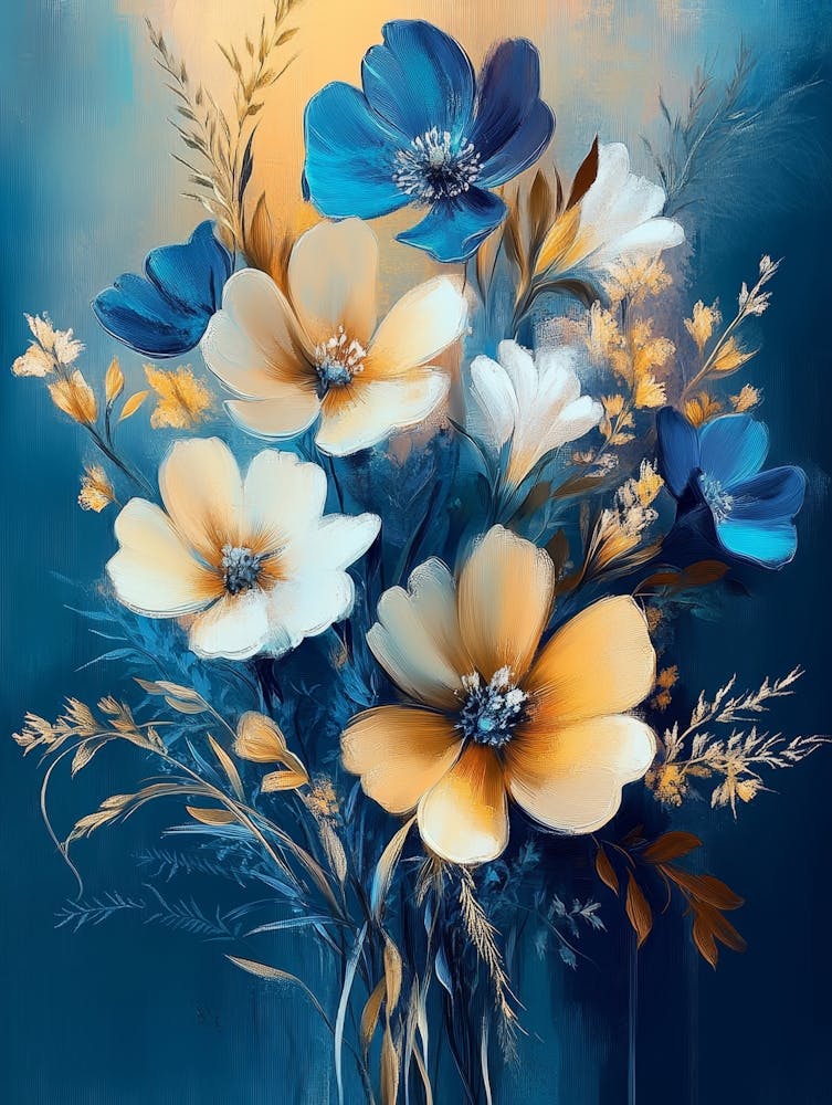 Blumenstrauß in Blau- und Gelbtönen 1