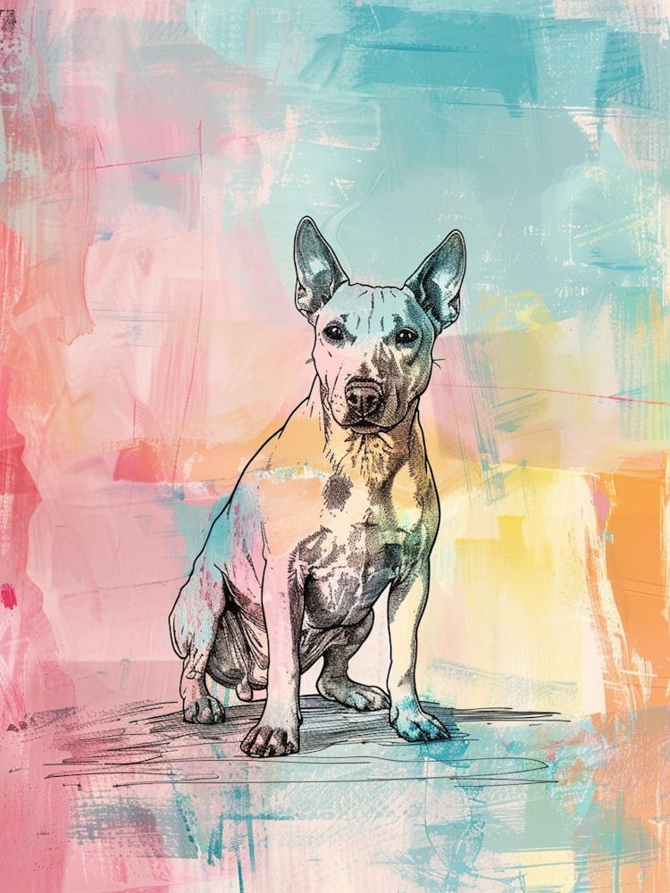 Bullterrier Pastell-Linien-Aquarell-Illustration 1