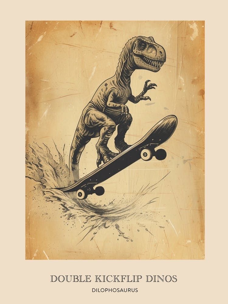 Dilophosaurus Vintage Dinosaur Poster 1