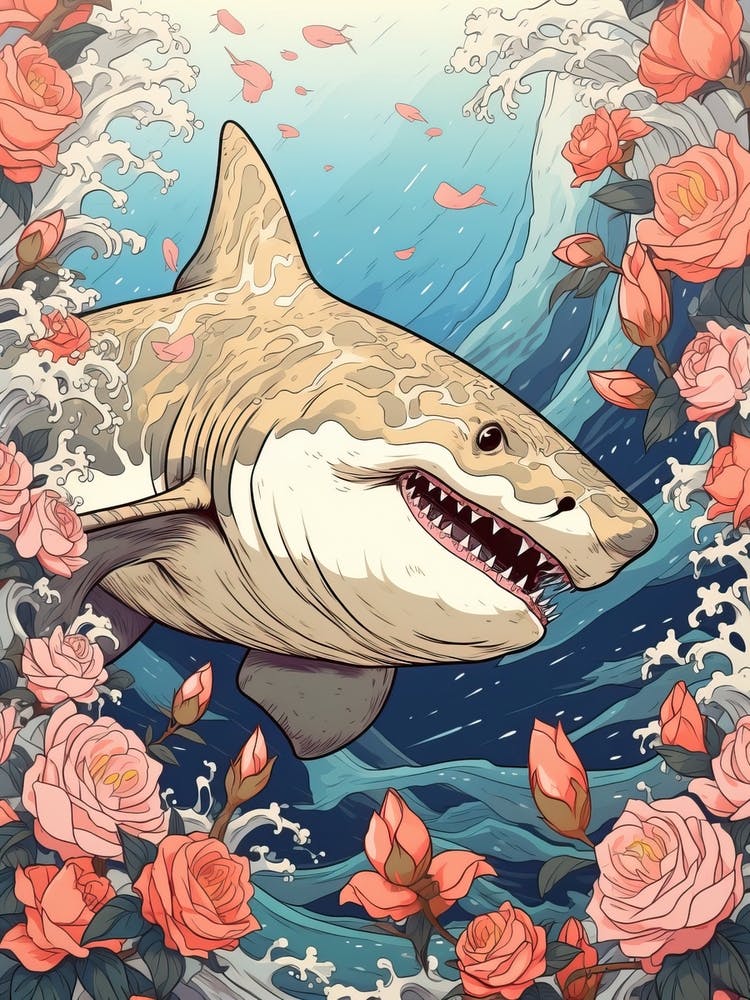 Shark Animal Drawing In The Style Of Ukiyo E 2