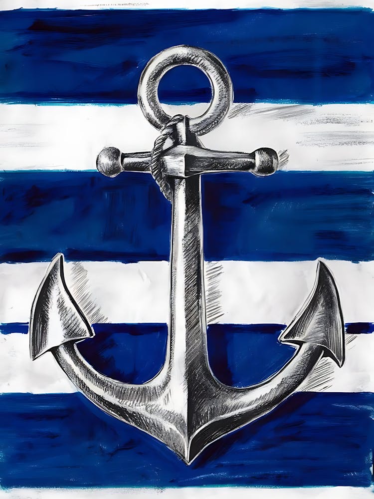 Anchor On A Blue And White Striped Background