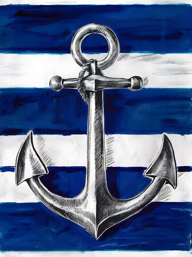 Anchor On A Blue And White Striped Background