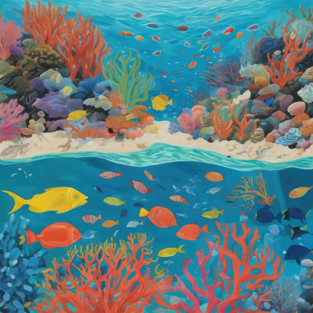 David Hockney Style: A Vibrant Coral Reef Teeming With Marine Life 3