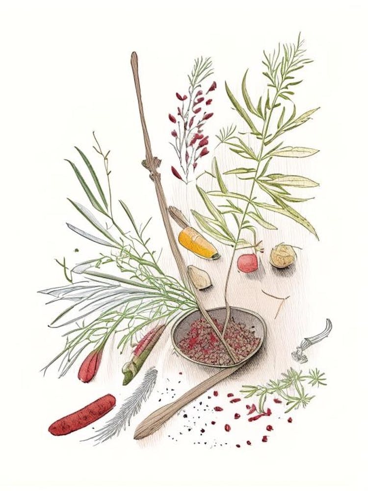 Butcher S Broom Spices And Herbs Pencil Illustration 2