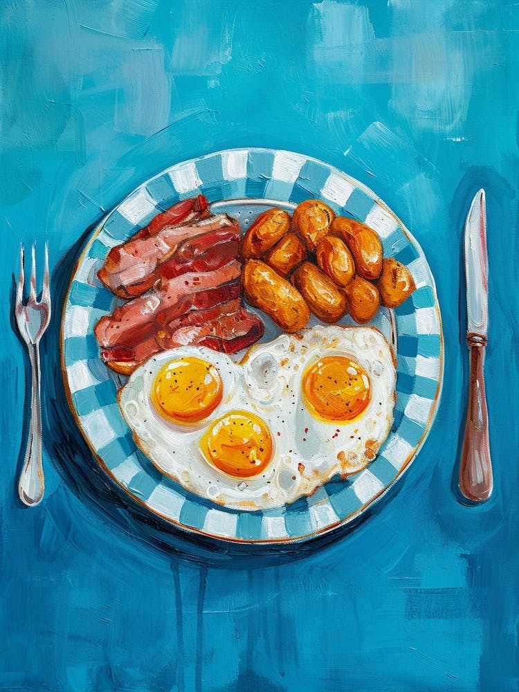 Full Englush Breakfast Blue Background