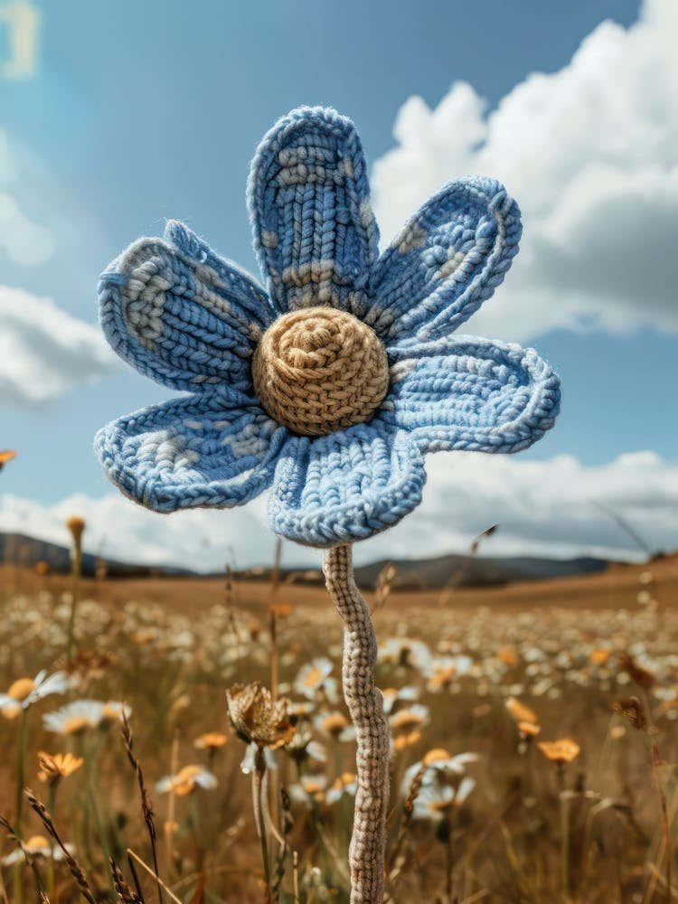 Blue Daisy Knitted In Crochet 4