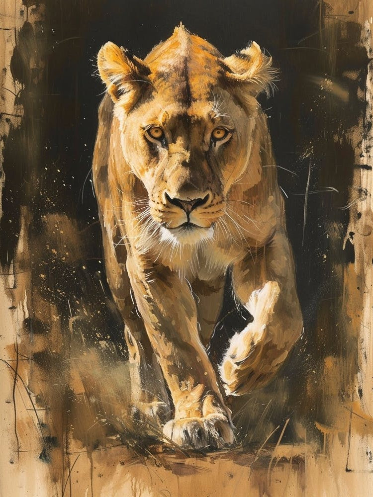 African Lion Lioness On The Prowl Acrylic Painting 1