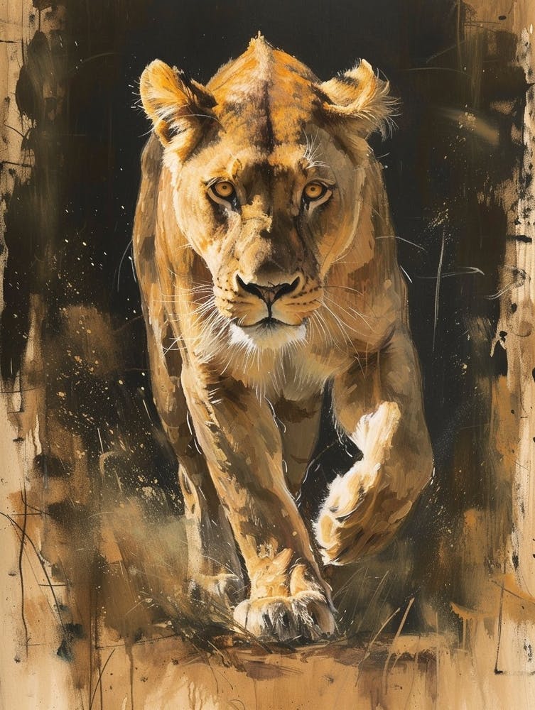 African Lion Lioness On The Prowl Acrylic Painting 1