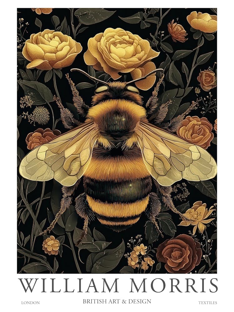William Morris Print Bumble Bee Art Botanical Art Flowers Big Bee