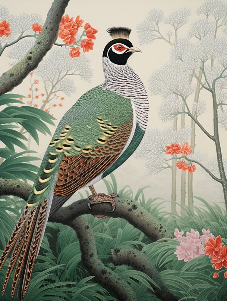 Ohara Koson Inspired Bird Painting Pheasant 2