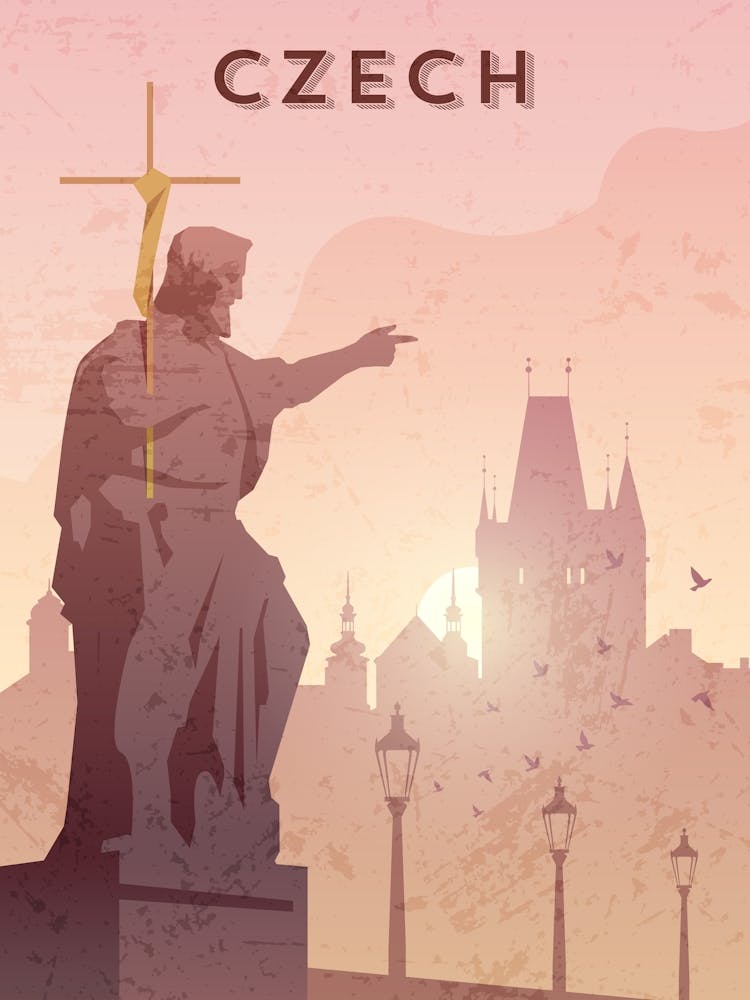 Czech, Prague — Retro travel minimalist poster