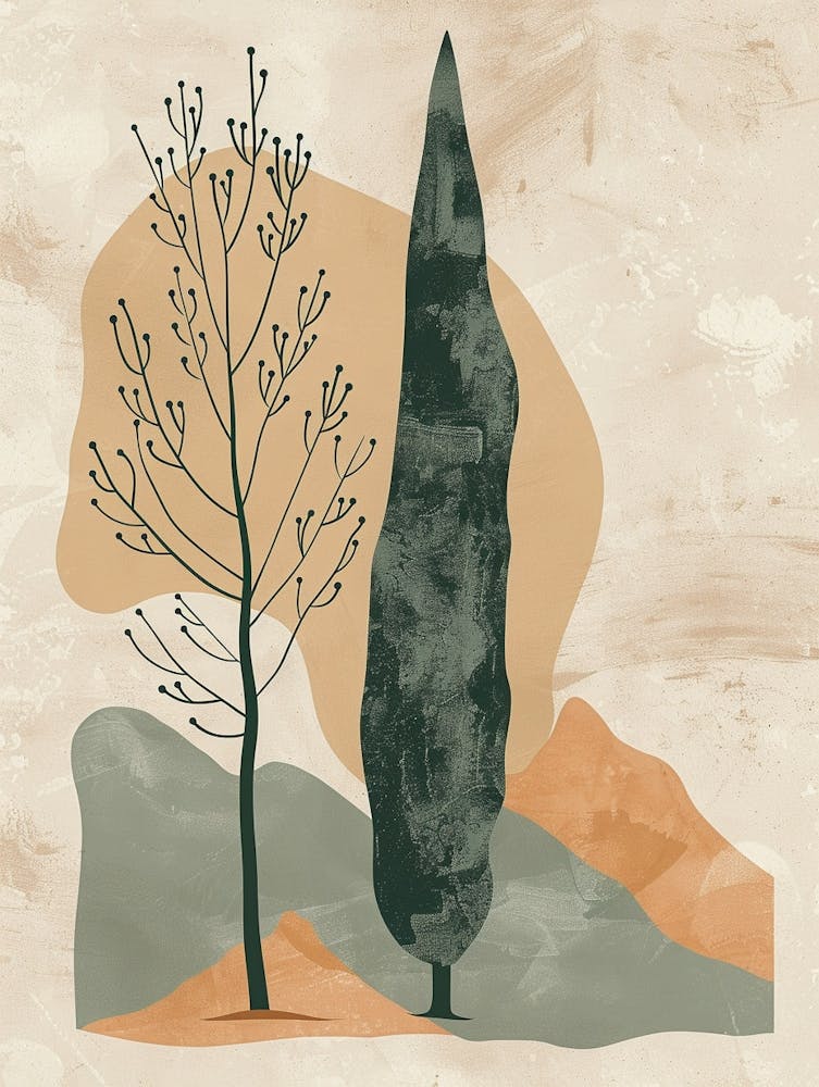 Cypress Tree Minimal Japandi Illustration 2