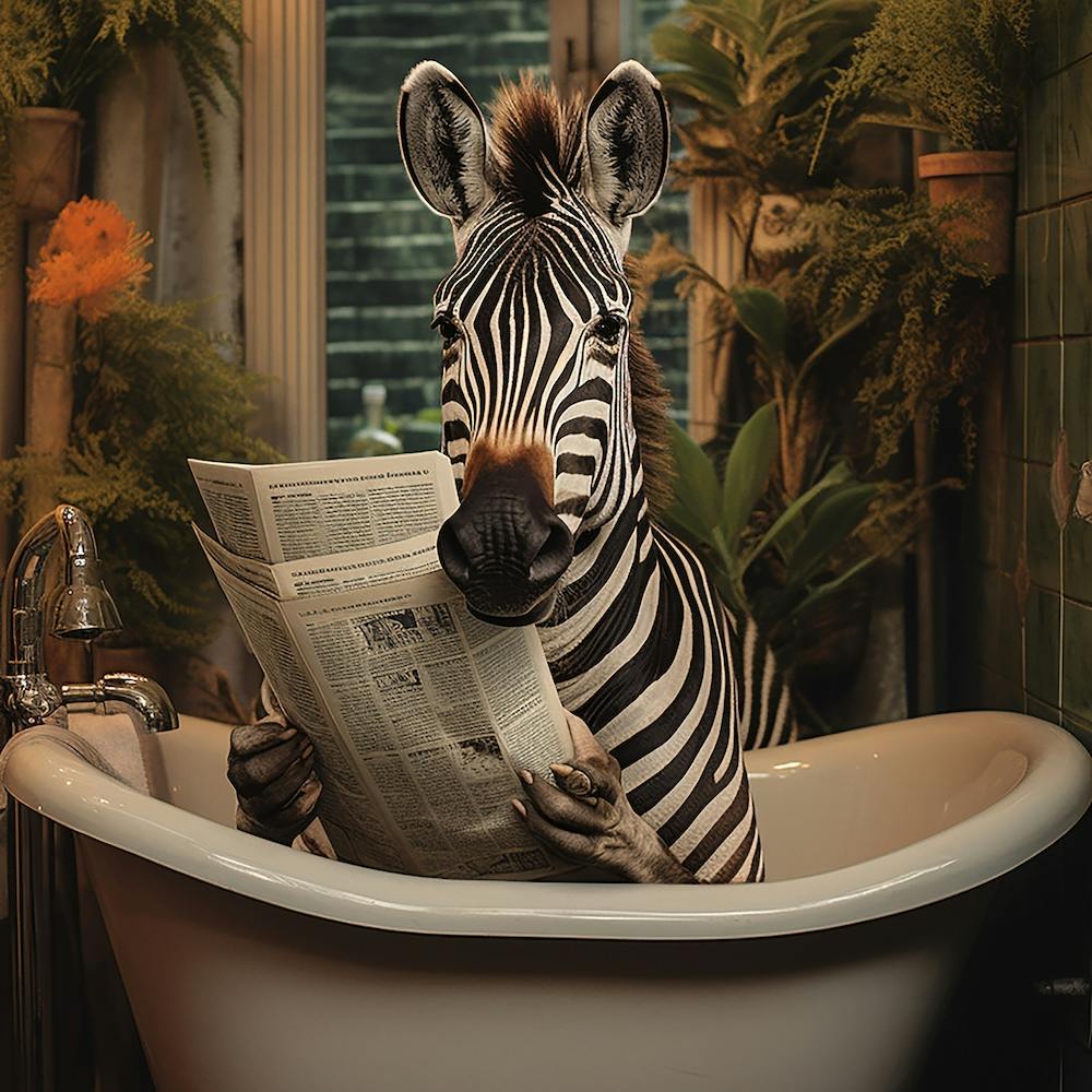 Zebra In The Bath Reading A Newspaper