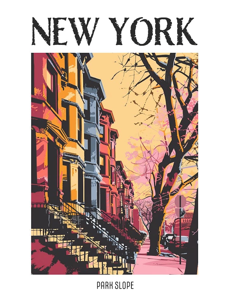 Park Slope New York Colourful Silkscreen Illustration 3 Poster