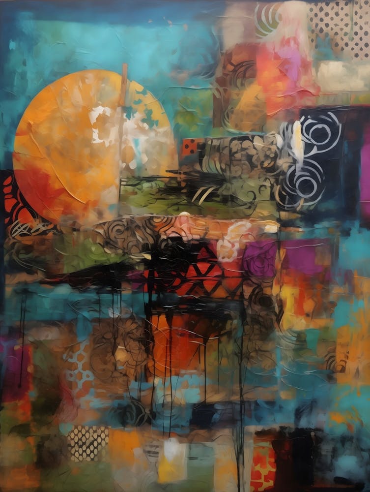 Nature, Abstract Collage In Pantone Monoprint Splashed Colors