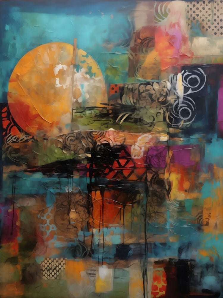 Nature, Abstract Collage In Pantone Monoprint Splashed Colors