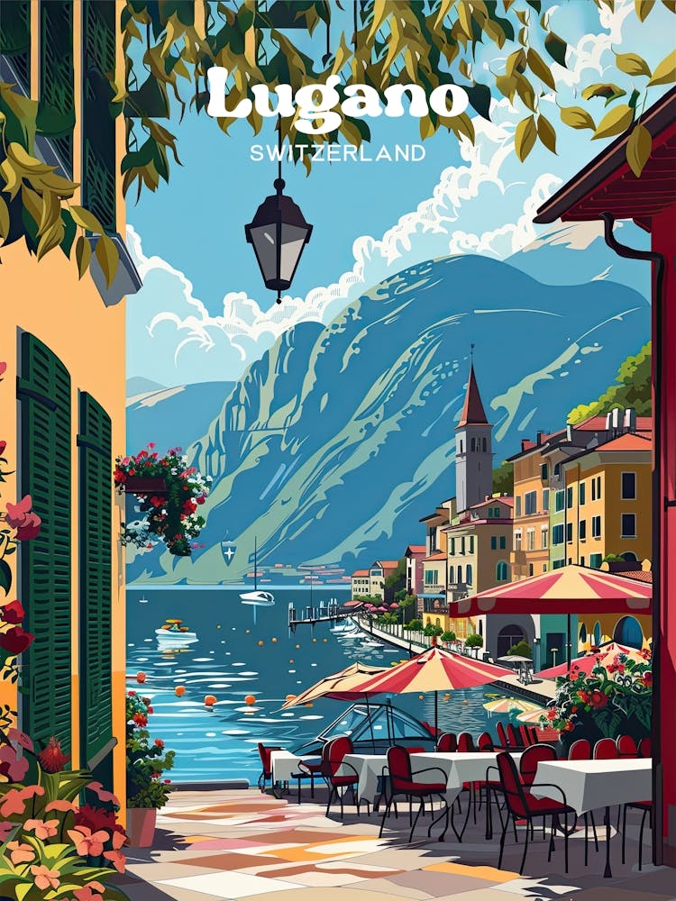 Lugano Switzerland City Travel Art