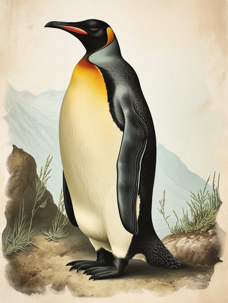 Adlie Penguin Isabela Island Vintage Botanical Painting 2