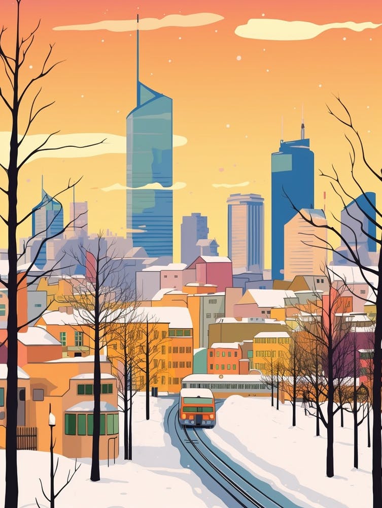 Retro Winter Illustration Frankfurt Germany
