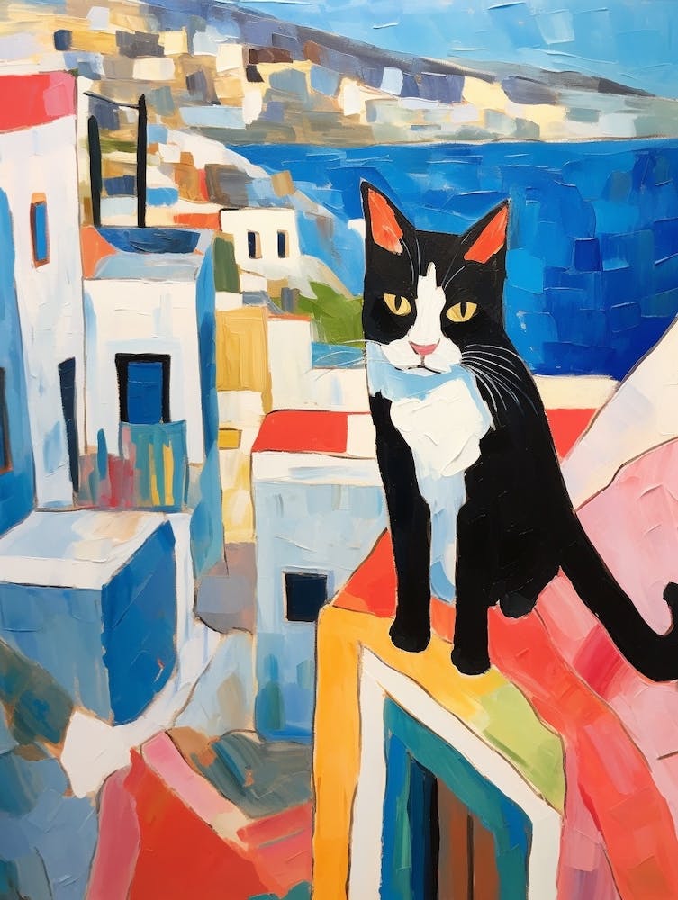 Painting Of A Cat In Santorini Greece 4