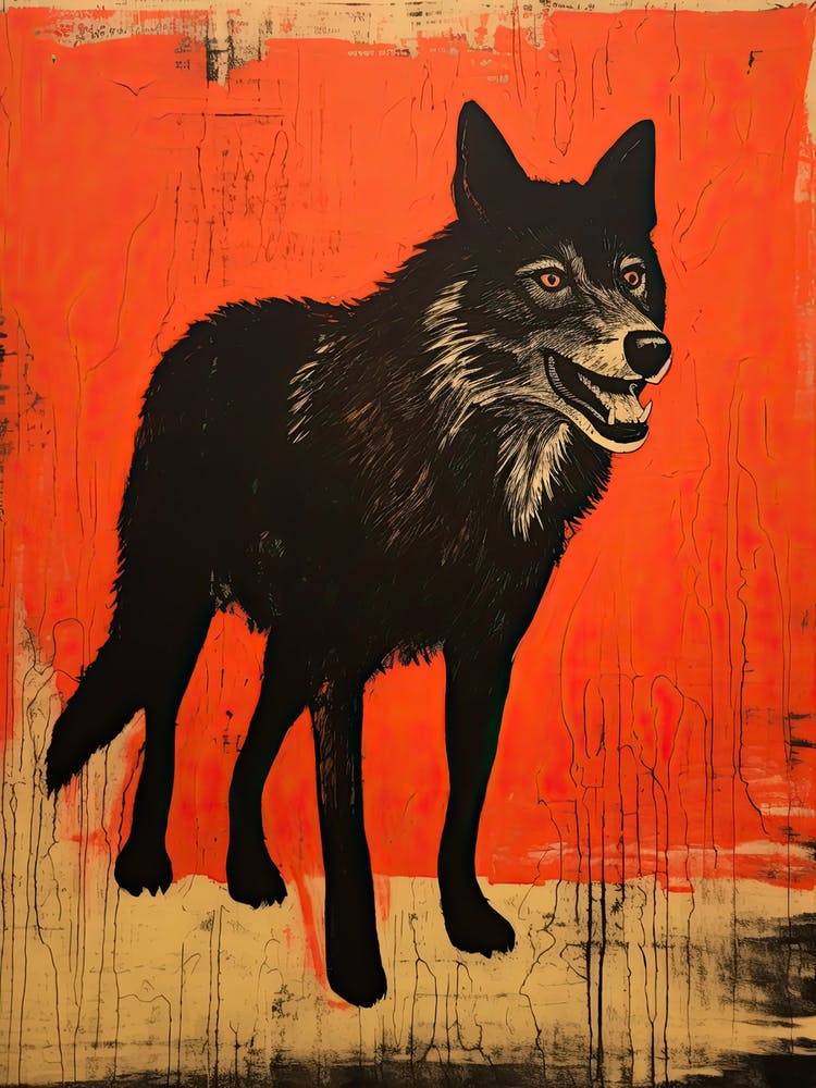 Wolf, Woodblock Animal  Drawing 3