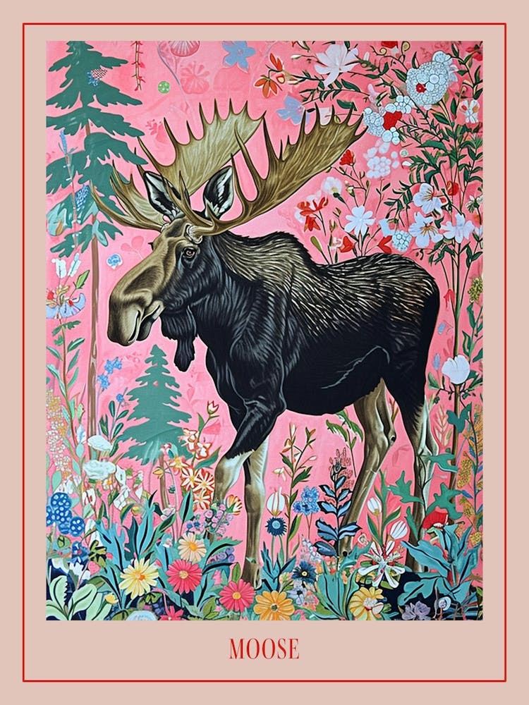 Floral Animal Painting Moose 4 Poster