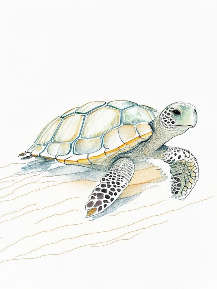 Conservation Sea Turtle, Sea Turtle Pencil Illustration 2