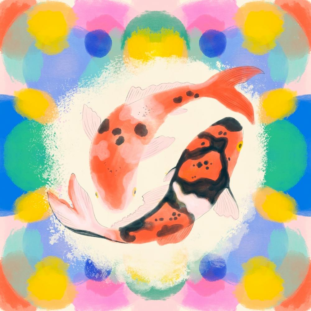 Koi Fish Kaleidoscope Square