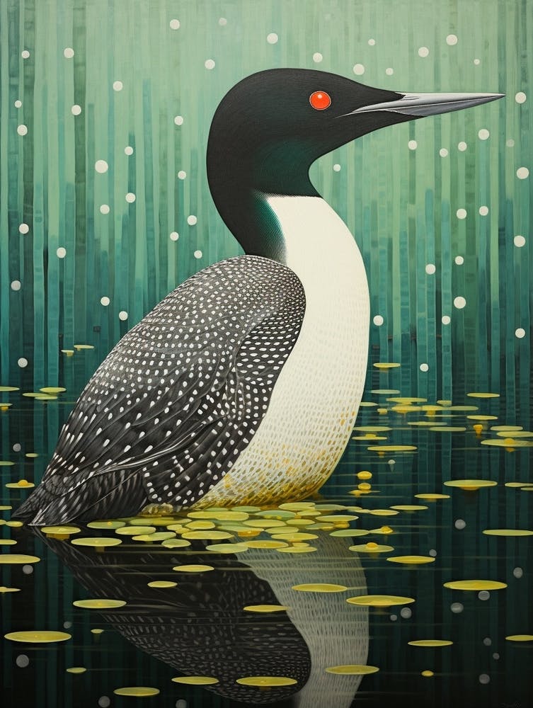 Ohara Koson Inspired Bird Painting Common Loon 1