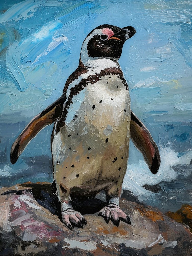 Adlie Penguin Robben Island Oil Painting 2