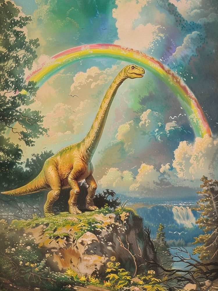 Brachiosaurus In A Picturesque Rainbow Landscape 2