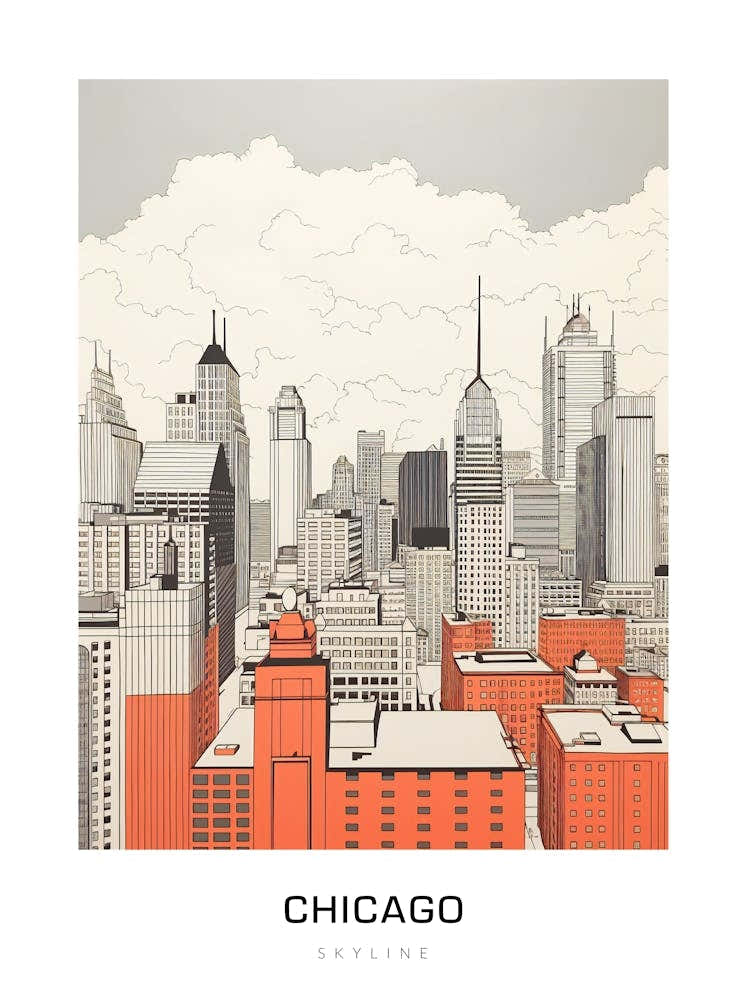Chicago Skyline 8 B&W Poster