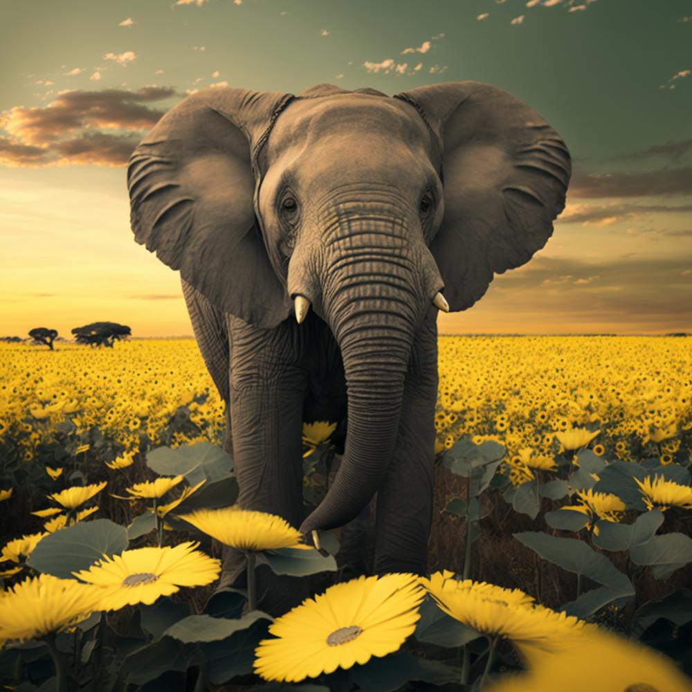 Elephant In A Field Of Sunflowers