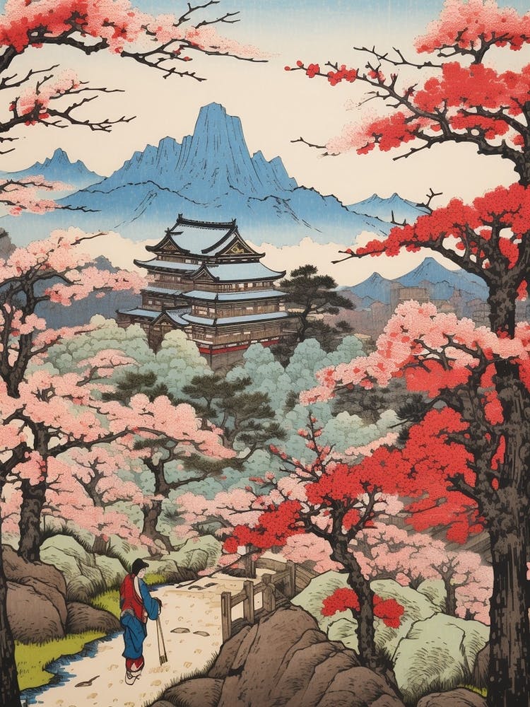 Mount Yoshino, Japan Vintage Travel Art 1