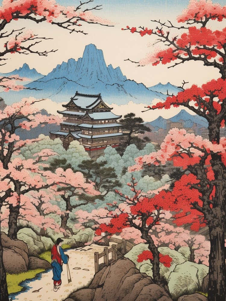 Mount Yoshino, Japan Vintage Travel Art 1