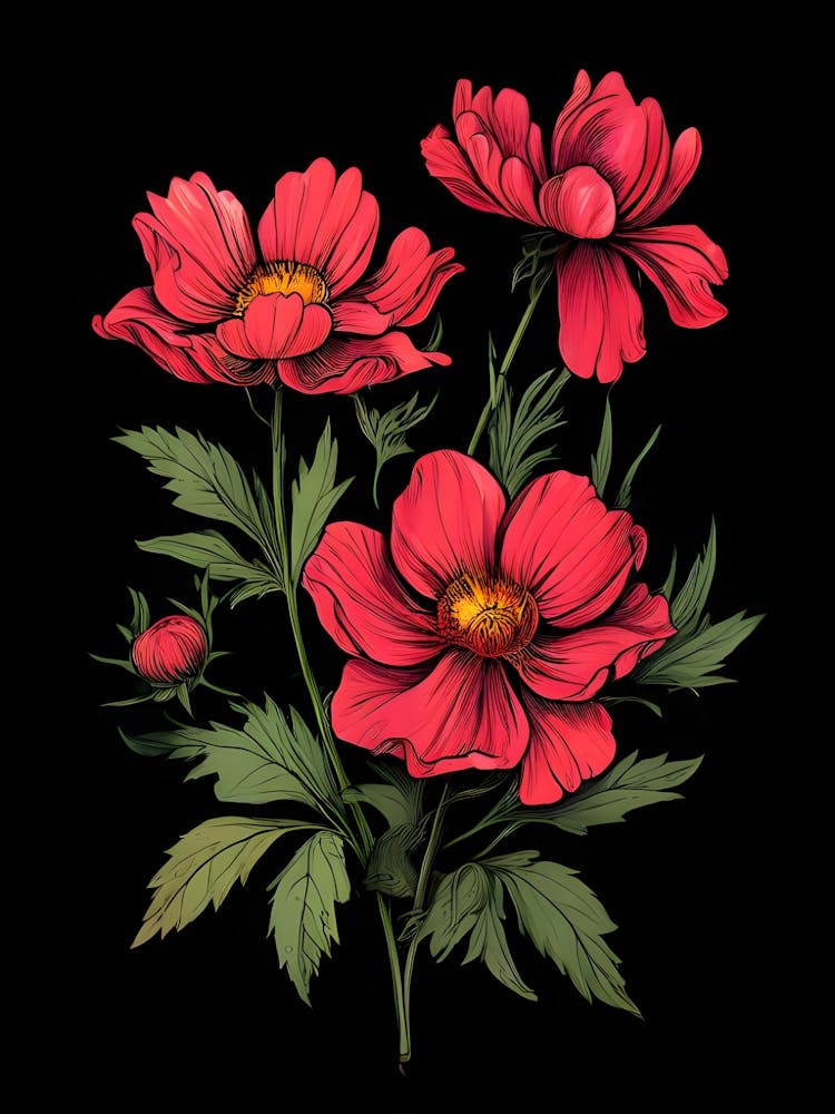 Red Cosmos Flowers 1