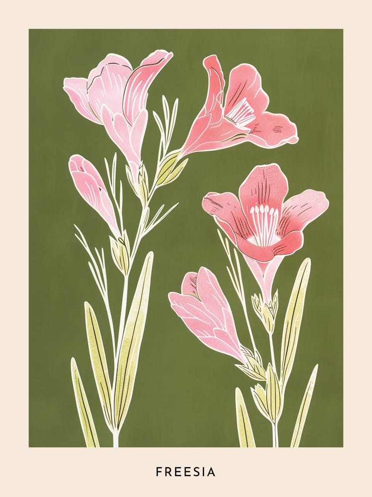 Rosa & Grüne Freesie 4 Blumenposter