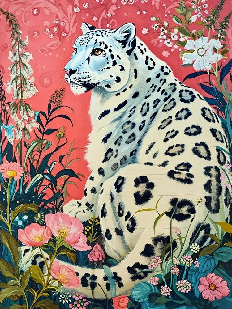 Floral Animal Painting Snow Leopard 3