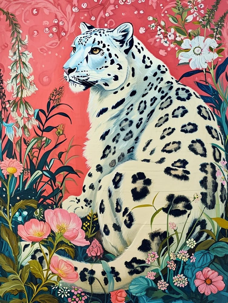 Floral Animal Painting Snow Leopard 3