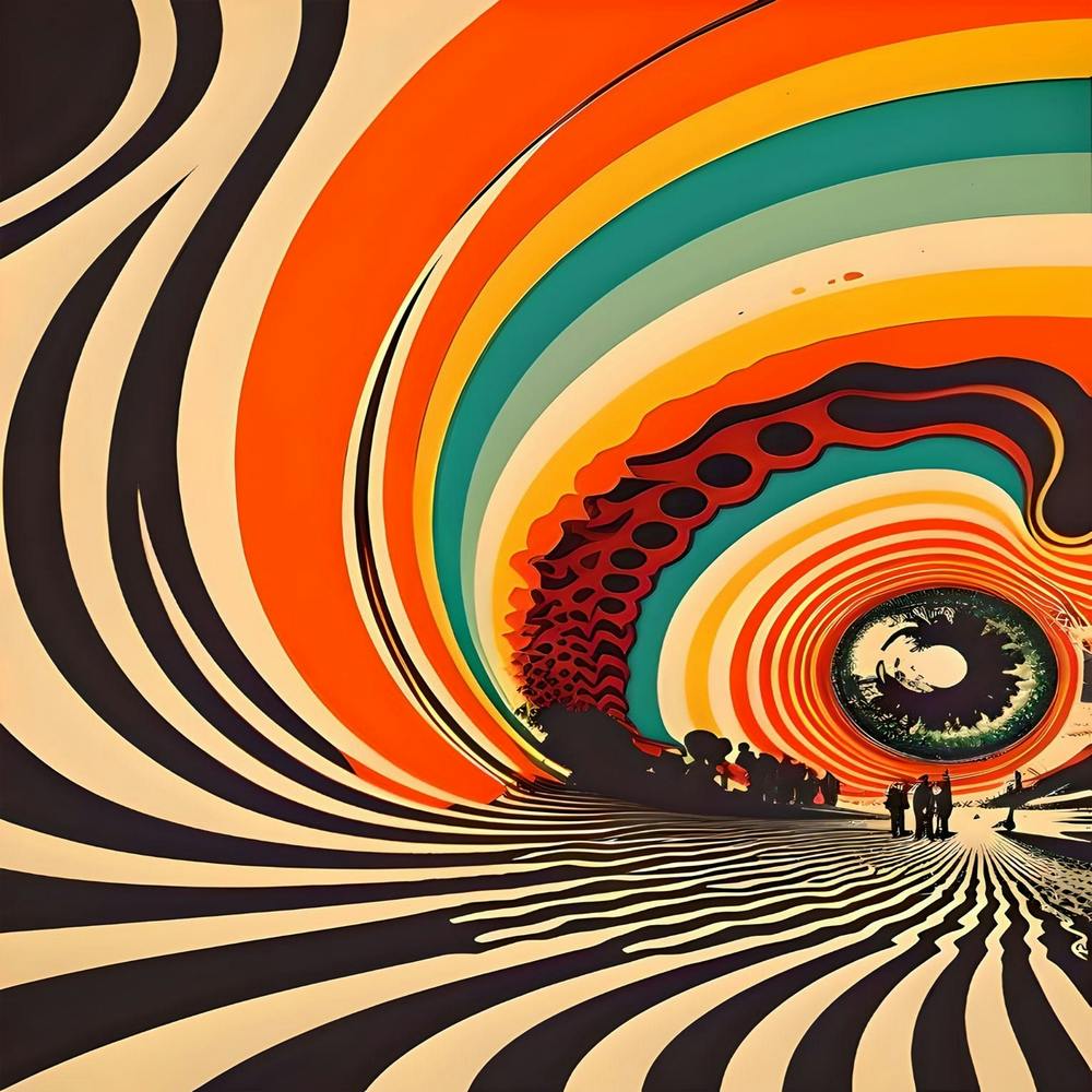 Trippy Sound Waves Retro Style Poster Print