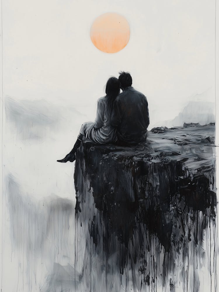Sunset, Romantic Monochrome Charcoal style
