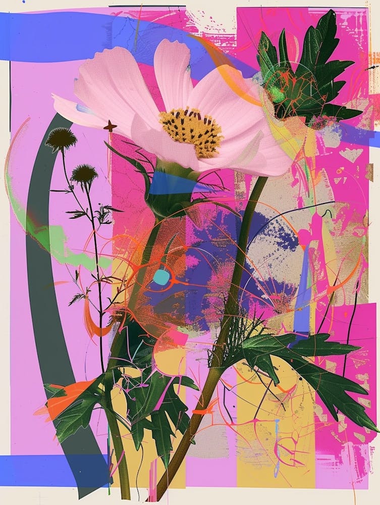 Cosmos 4 Collage Fleur Néon
