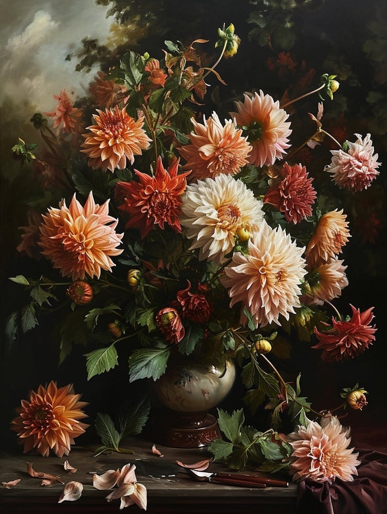 Nature Morte Florale Baroque Dahlia 3