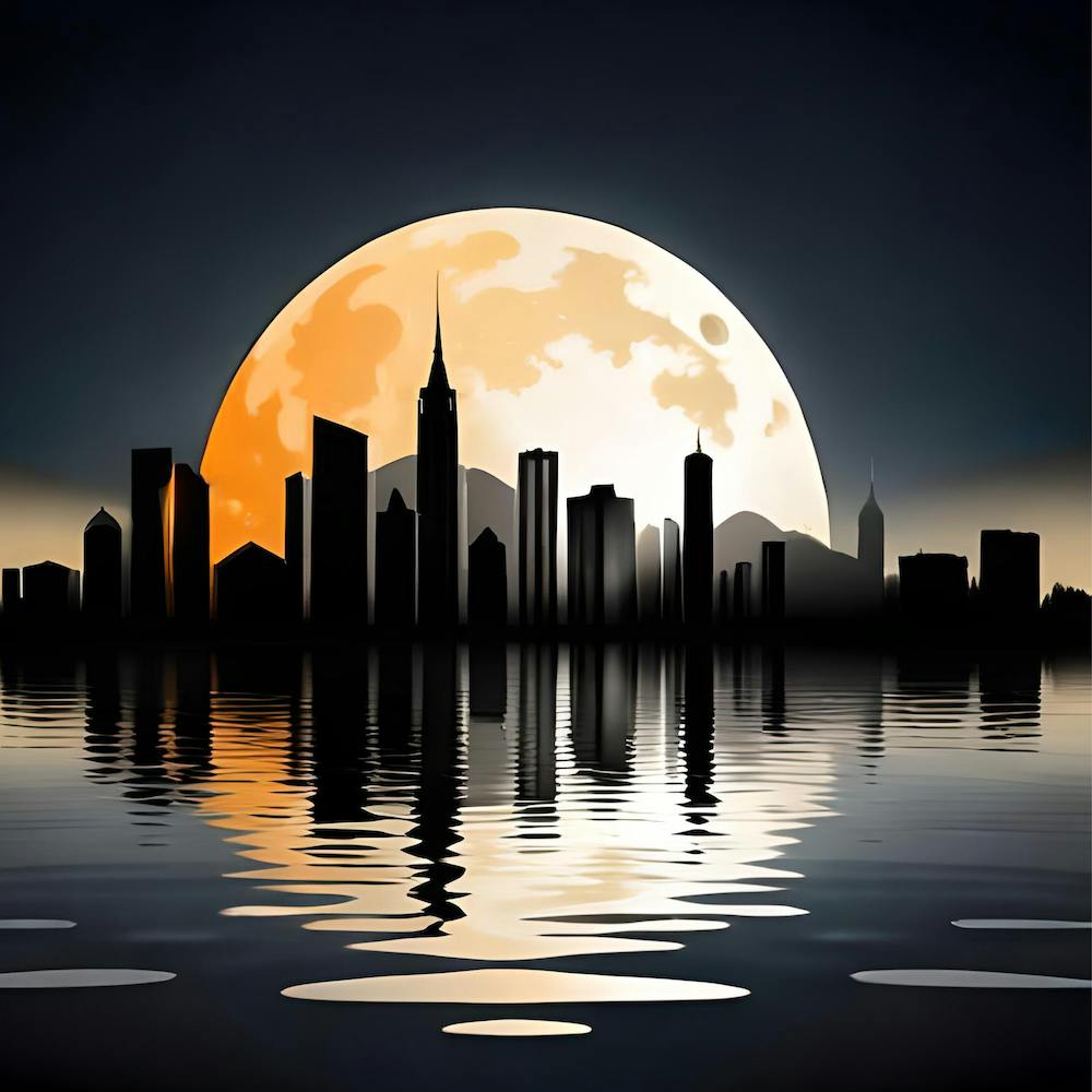 a city infront  of moons beauty