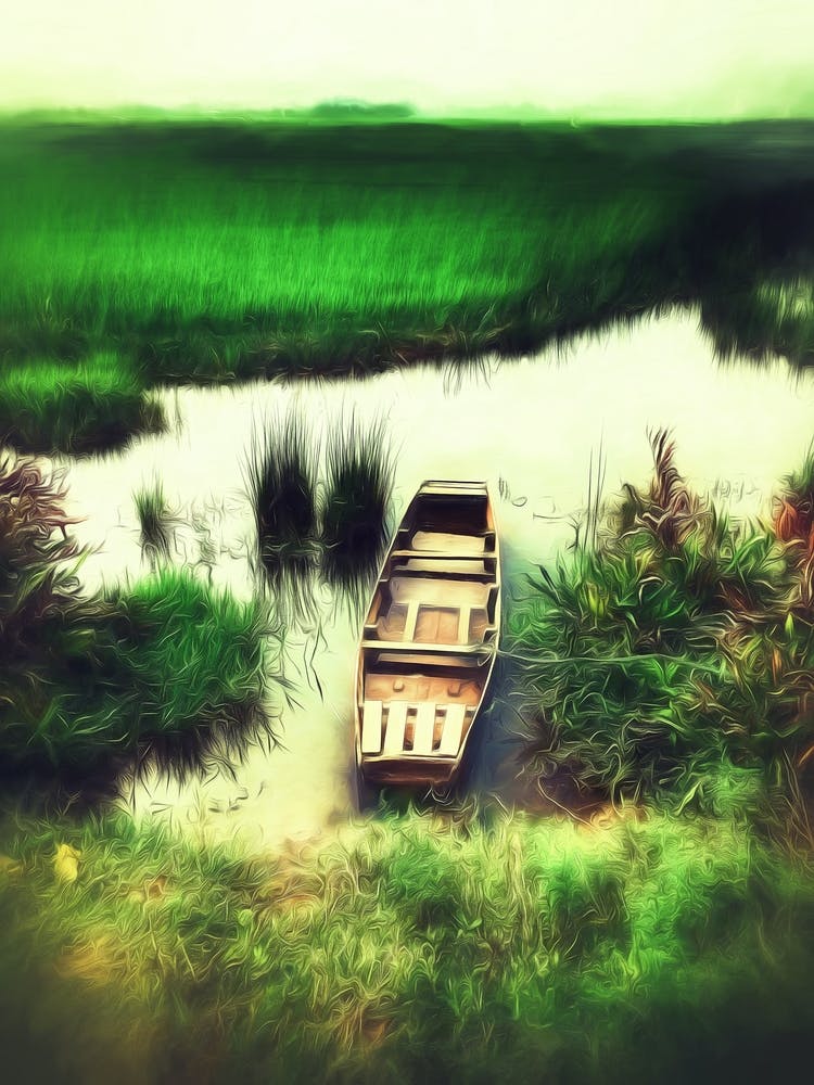 River Boat Rural Vietnam Landscape