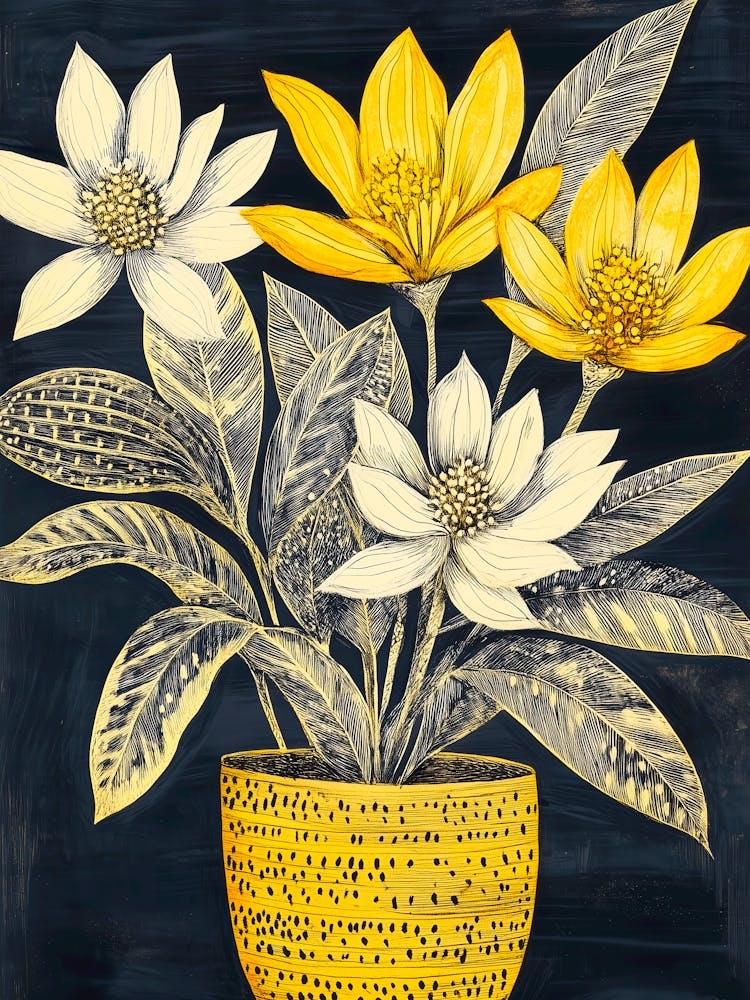 Yellow Flowers In A Pot